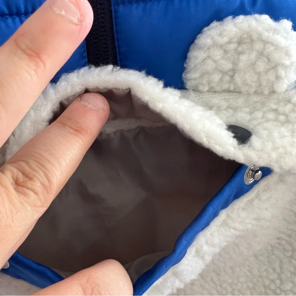 GAP Baby Infant Sherpa Pullover Hoodie Bear Blue White Size 0-6‎ Months